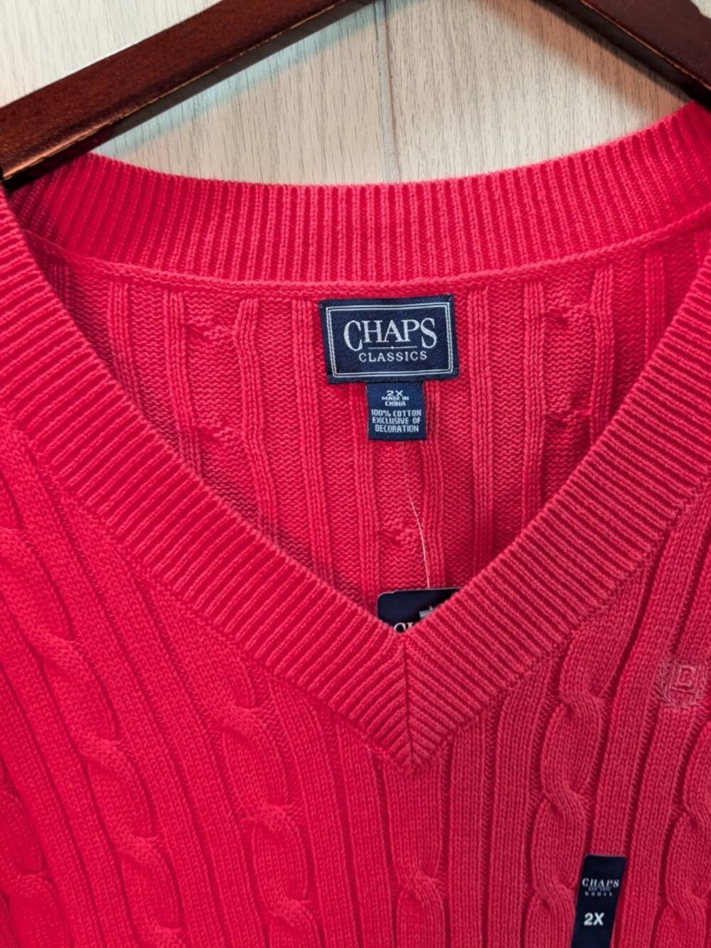 Chaps Classics V Neck Cable Knit Pullover Sweater Womens Sz 2x 2XL Pink - Picture 2 of 6